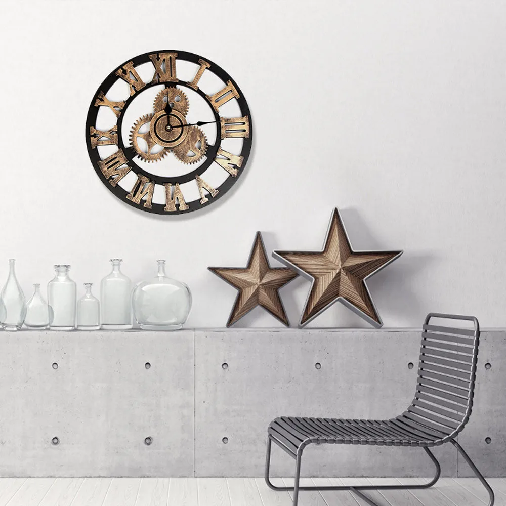 

Industrial style retro clock European steampunk creative industrial wind wooden gear three-dimensional old wall home decoration#