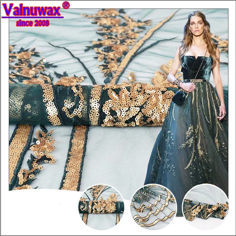 

Newest Tulle sequins French Nigerian Lace Fabrics Many Sequins Embroidered Guipure African 3d Lace Fabric wedding decoratio -YJ