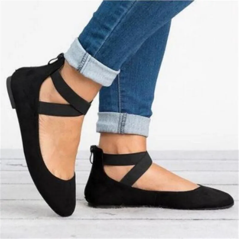 

Spring autumn new large size mother shoes flat with single shoes shallow mouth elastic bandage round head Leisure women's shoes