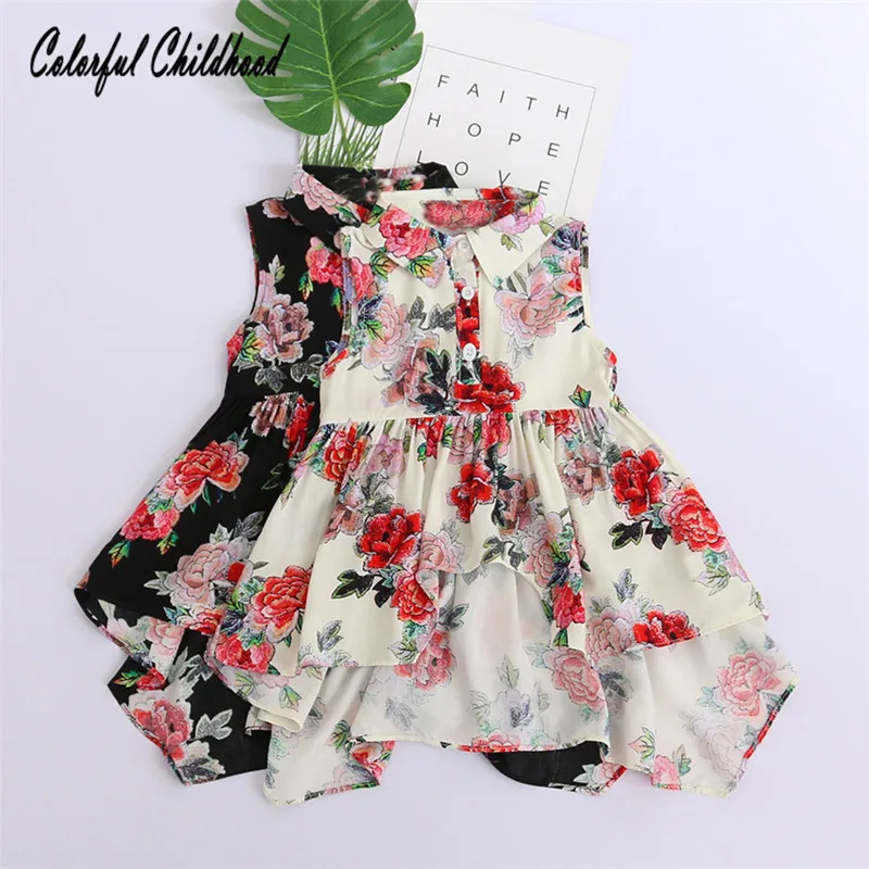 

Newly Baby Girls Camisole vest round neck Sweet Tops Rose Print European Style Clothing Summer T-Shirts Girl Clothing