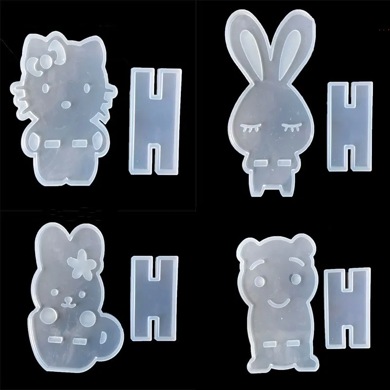 

4 transparent cats bear rabbit shape silicone mobile phone holder DIY type epoxy resin mold
