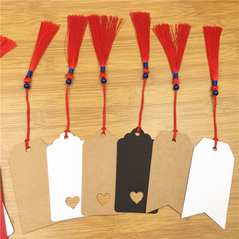 

New Arrival Handmade Wedding Label Paper Craft Gift Hang Tags Hollowed Paper Labels With Tassel Strings Collocation 100Pcs/Lot