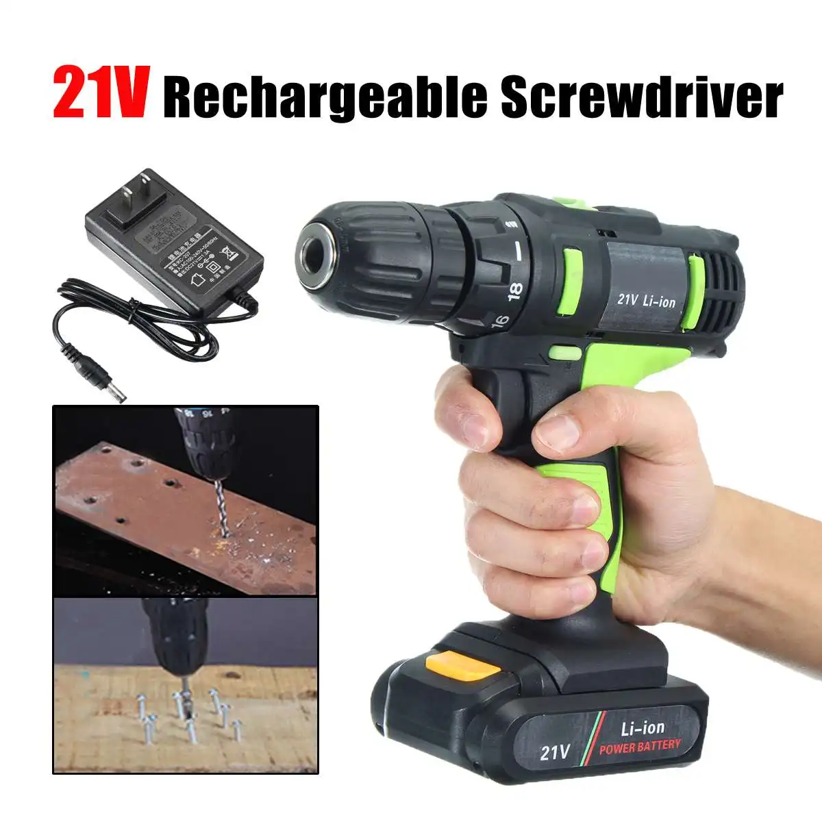 

21V Li-ion Electric Screwdriver Rechargeable Electric Charging Power Drill Two Speed 30-45Nm Hand Tools