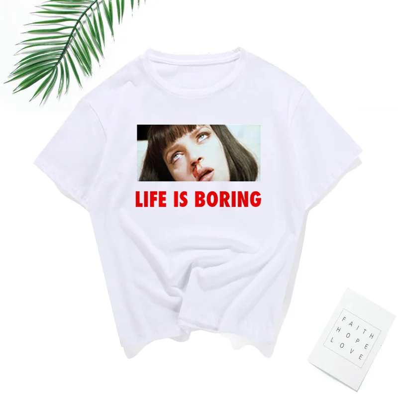 Белая женская футболка в стиле Харадзюку с принтом надписи Life is Boring Новинка лета