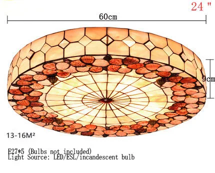 Средиземноморский сельских E27 30/40/50 см круглая ракушка Handmadetiffany потолочные светильники для Гостиная светильник - Цвет корпуса: D