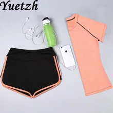 Быстросохнущая Спортивная одежда для девочек из 2 предметов, спортивная одежда для русской йоги, спортивный костюм для фитнеса, спортивный костюм с короткими рукавами, комплект с бюстгальтером, футболка, одежда