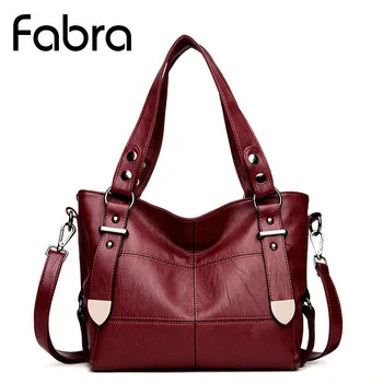 

Fabra Fashion PU Leather Women Handbag Tote Belt Shoulder Bag Burgundy Women Luxury Brand Rivet Messenger Crossbody Bag Hot Sell