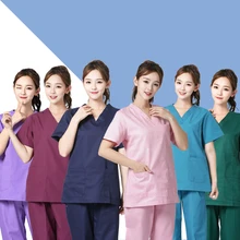 Высококачественная хлопковая униформа для медсестры, унисекс, летняя, с v-образным вырезом, для больниц, салонов красоты, скраб, верхняя одежда, хирургическая, медицинская форма