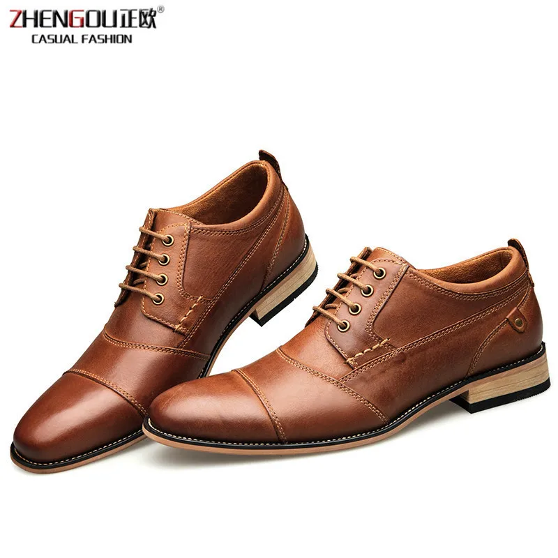 

zhengou New Men Dress Formal Men's Handmade Business Wedding Shoes Big Size Genuine Leather Lace-up Male 0249