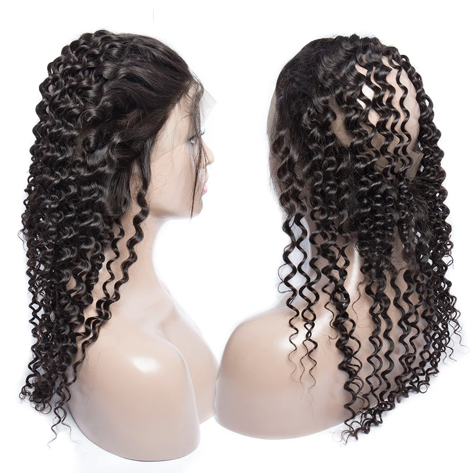 ALIBELE HAIR Malaysian Deep Curly Remy Human Hair Pre Plucked 360 Lace Frontal Closure With Baby Full | Шиньоны и парики