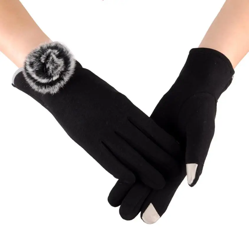 KANCOOLD прекрасный Женская зимняя обувь Варежки 1 пара перчаток популярные хлопковые Модные женские зимние теплые перчатки Спорт на открытом воздухе PJAN9 - Цвет: Черный