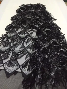 

Royal black 3d flower fabric with sequin 2018 new design embroidered Lace Fabric with 3d flower High Quality African Lace Fabric