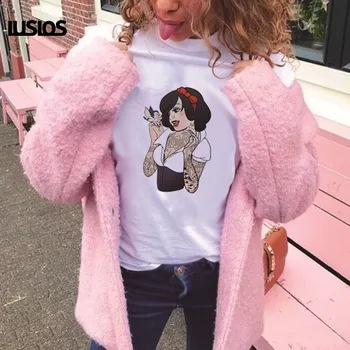

LUSLOS Tattooed Princess Tshirt Red Hair Band Cartoon Snow White Super Soft T Shirt Female Cute Summer Short Sleeved Harajuku