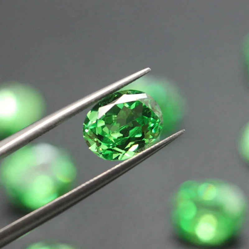 

oval shape tsavorite garnet bright green created gemstone beads for jewelry making DIY loose stones for inlay ring pendant