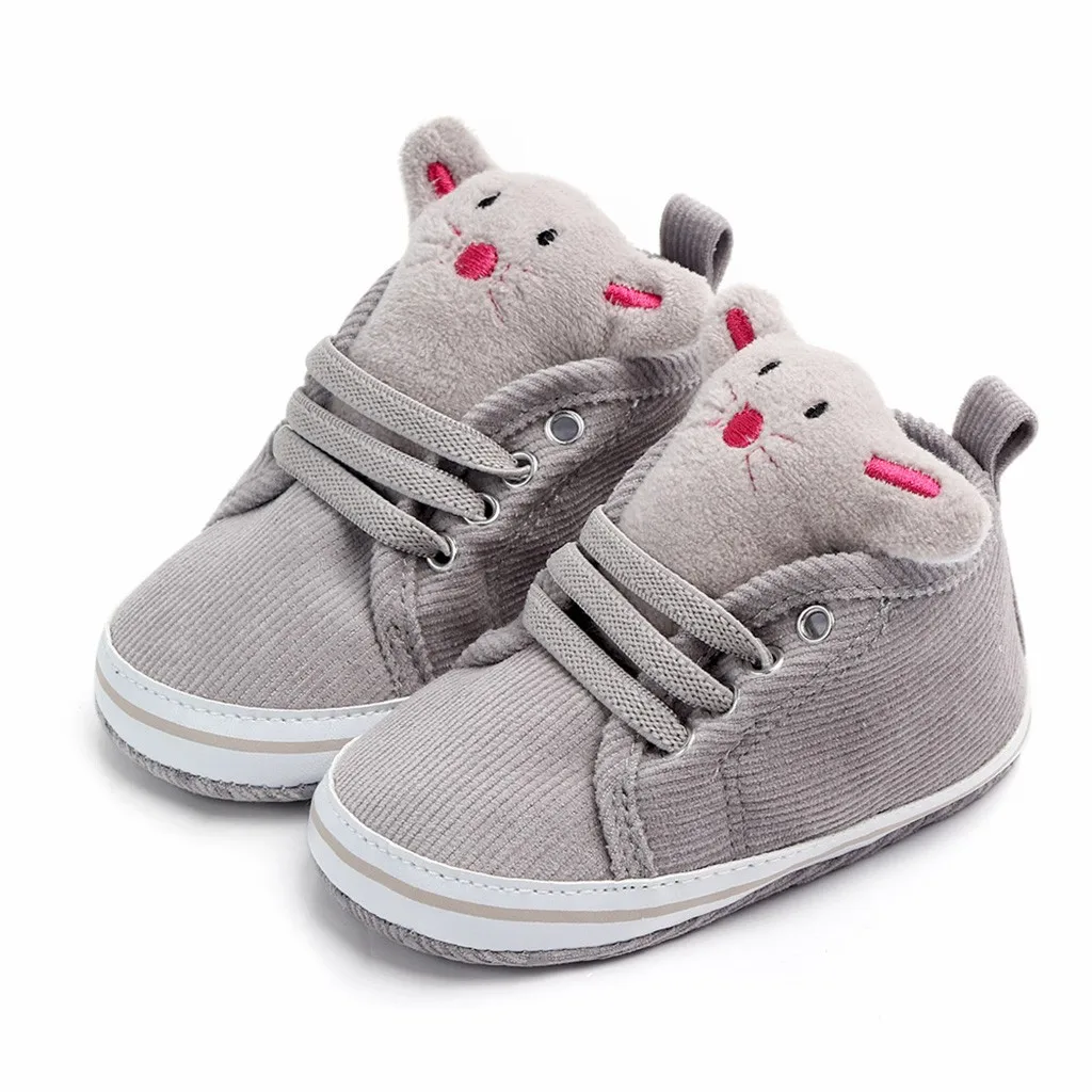 Модная обувь для новорожденных; хлопковая нескользящая Мягкая обувь с рисунком мышки; удобная дышащая резиновая обувь для малышей