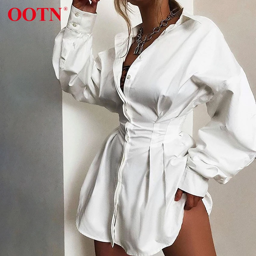 OOTN отложной воротник офисная рубашка платье дамы фонарь с длинным рукавом