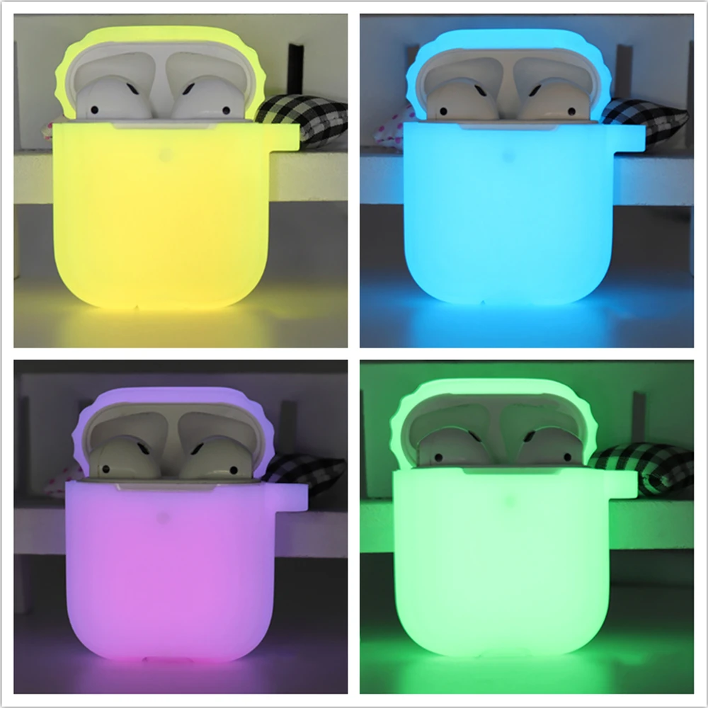 

Night Fluorescent Silicone Case For Apple AirPods 1/2 Earphones Cover with Hook Earphone Protective Case Accessories For AirPods