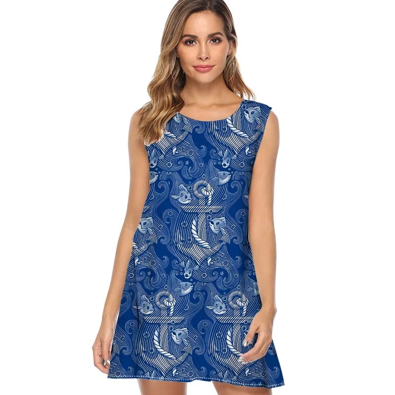 

Lost Anchor and fish in the sea print dress women new casual loose chiffon summer dress mini sleeveless fashion party dress 2019