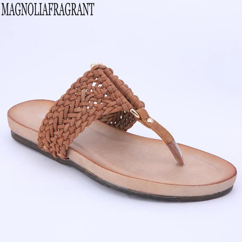 

Summer slippers Women Flip Flops Fashion Solid Color Weaving Flat Heel Sandals Size Outdoor Slipper Beach Shoes For Female c645