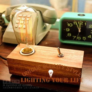 vintage retro wooden base dimmer table lamp desk light where can i buy edison light bulbs
