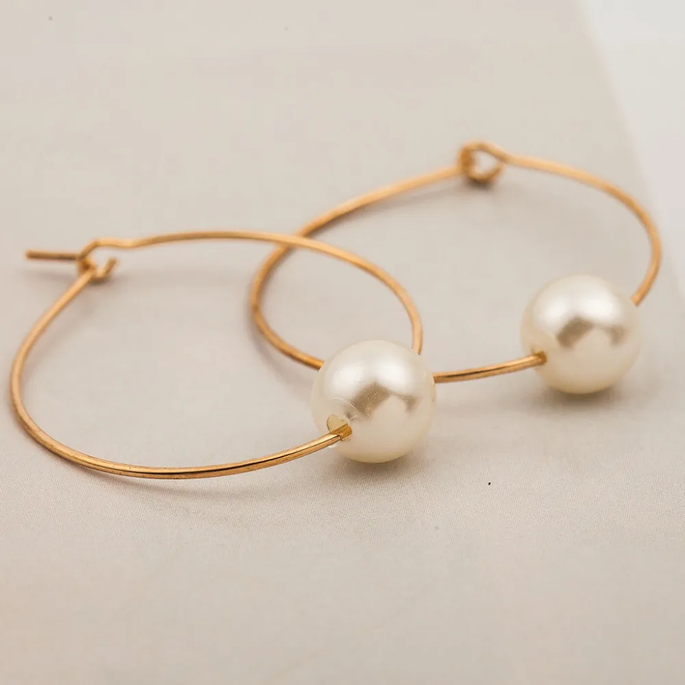 

Gold Silver Plated Hoop Earrings Simulated Pearl Statement Charm Round Circle Loop Earring Women Fashion Ear Jewelry Pendientes