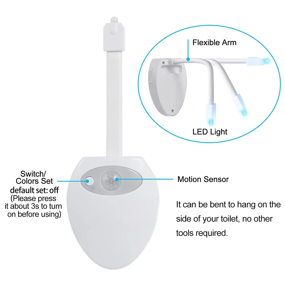 USB Rechargerable Motion Sensor Toilet Light WC Lamp USB Backlight For Toilet Bowl 8 Light Colors Seat Sensor Motion Sensor Light LED Night Light