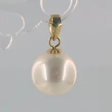 Один 9 мм AAA++ КЛАСС БЕЛЫЙ AKOYA жемчужный кулон желтое золото