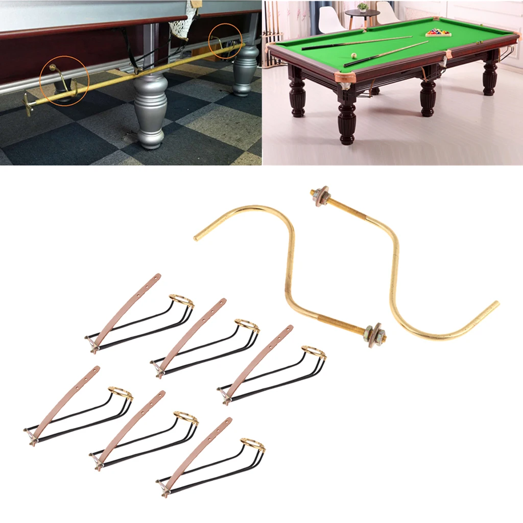 6Pcs Iron Billiards Pool Table Pocket Rail Replacement Snooker Accessory with Brass Table Hook Cue Rack