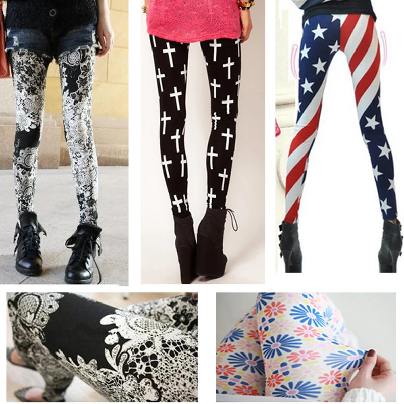 22 High Elastic Design Vintage Graffiti women Leggings Cross Skulls