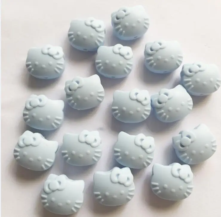 pale blue 10 шт./лот мультфильм hello kitty Силиконовый бисер ребенок Прорезывание Зубов Бисер безопасный пищевой сорт для кормления Жевательная Кошка Китти Силиконовые Бусины - Цвет: pale blue