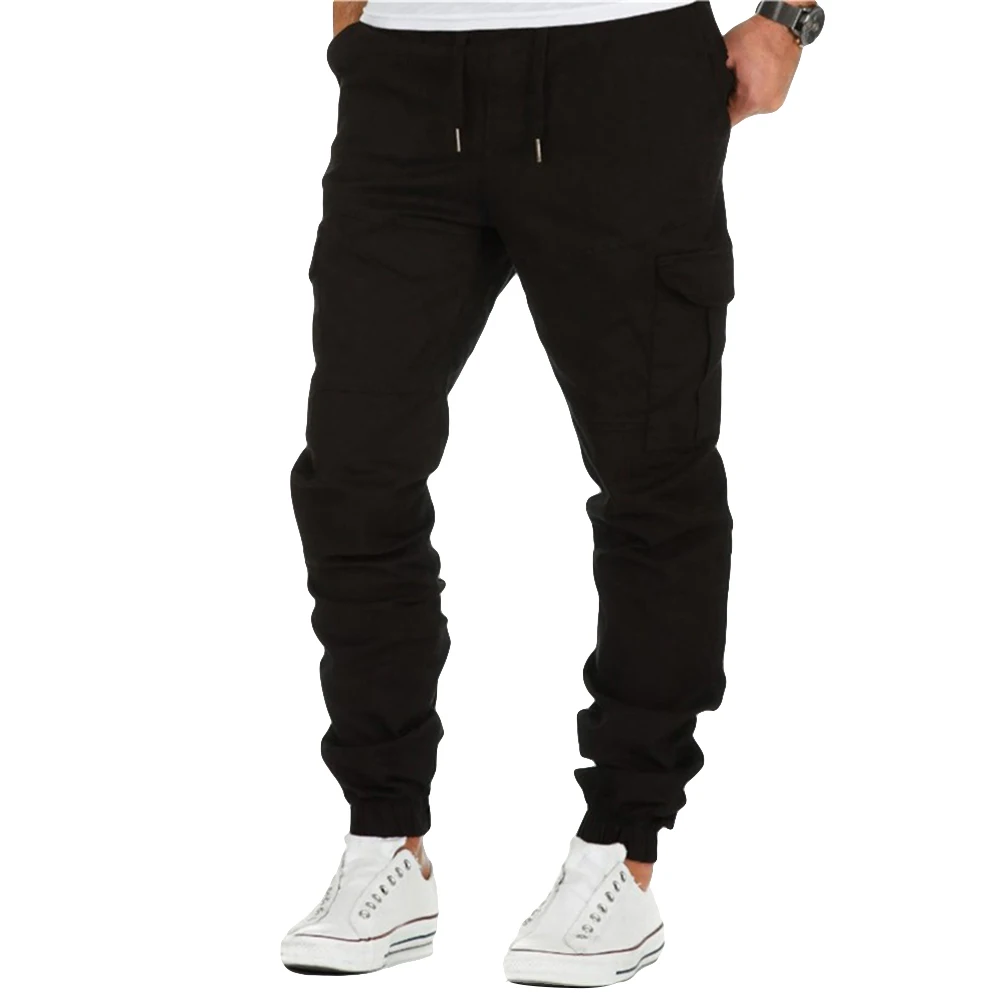 Fashion Solid Color Drawstring Pockets Men's Sports Casual Long Pants Trousers Wholesale