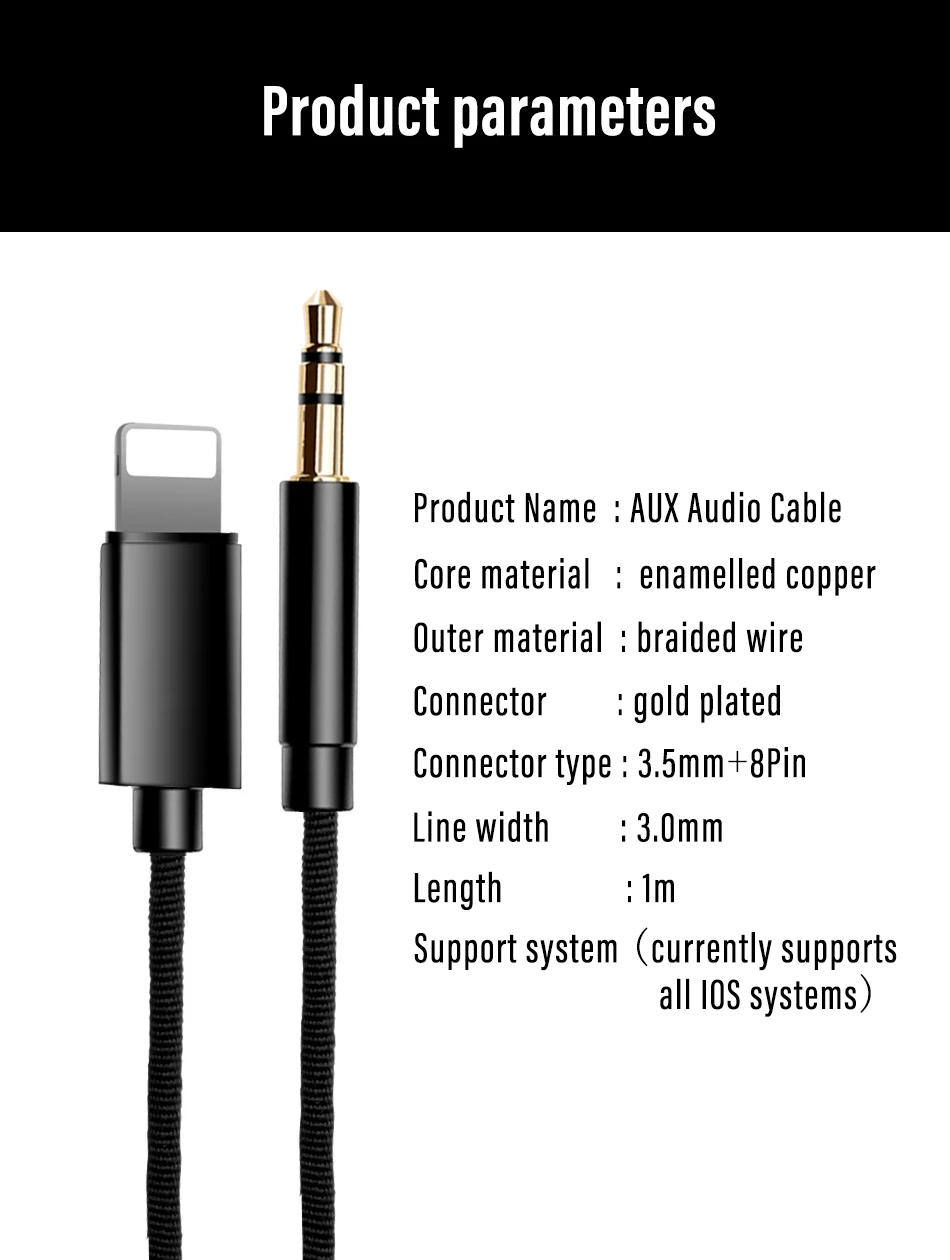 !ACCEZZ AUX Cable Car Audio Cord For iphone X 10 XS MAX XR 7 8 Plus Converter 3.5mm Jack Headphone Adapter AUX Splitter Line 1M (8)
