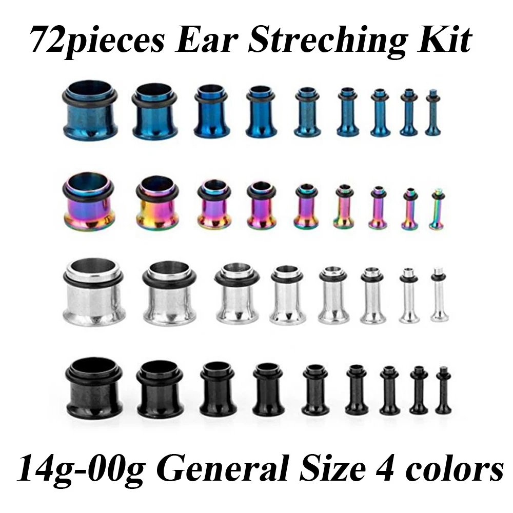 72pieces Stainless Steel Single Flared Flesh Tunnel Ear Stretching Kit