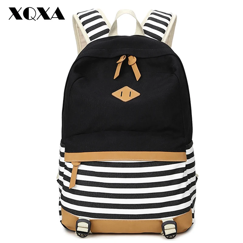 XQXA preppy school bags font b backpack b font for girls teenagers cute canvas striped printing