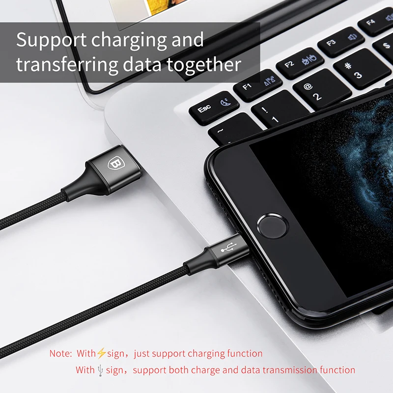 Baseus 2 in 1 USB Cable For iPhone Xs Max Xr X 8 7 6 Fast Charging Charger Micro USB Cable Android Mobile Phone Microusb Cable