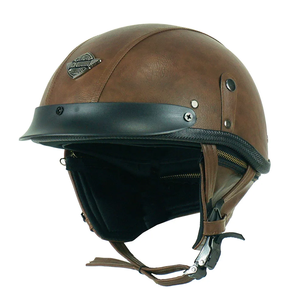 

Motorcycle Helmet PU Leather Helmet For Motorcycle Rero Vintage Crash Helmet Moto Capacetes For Men Women