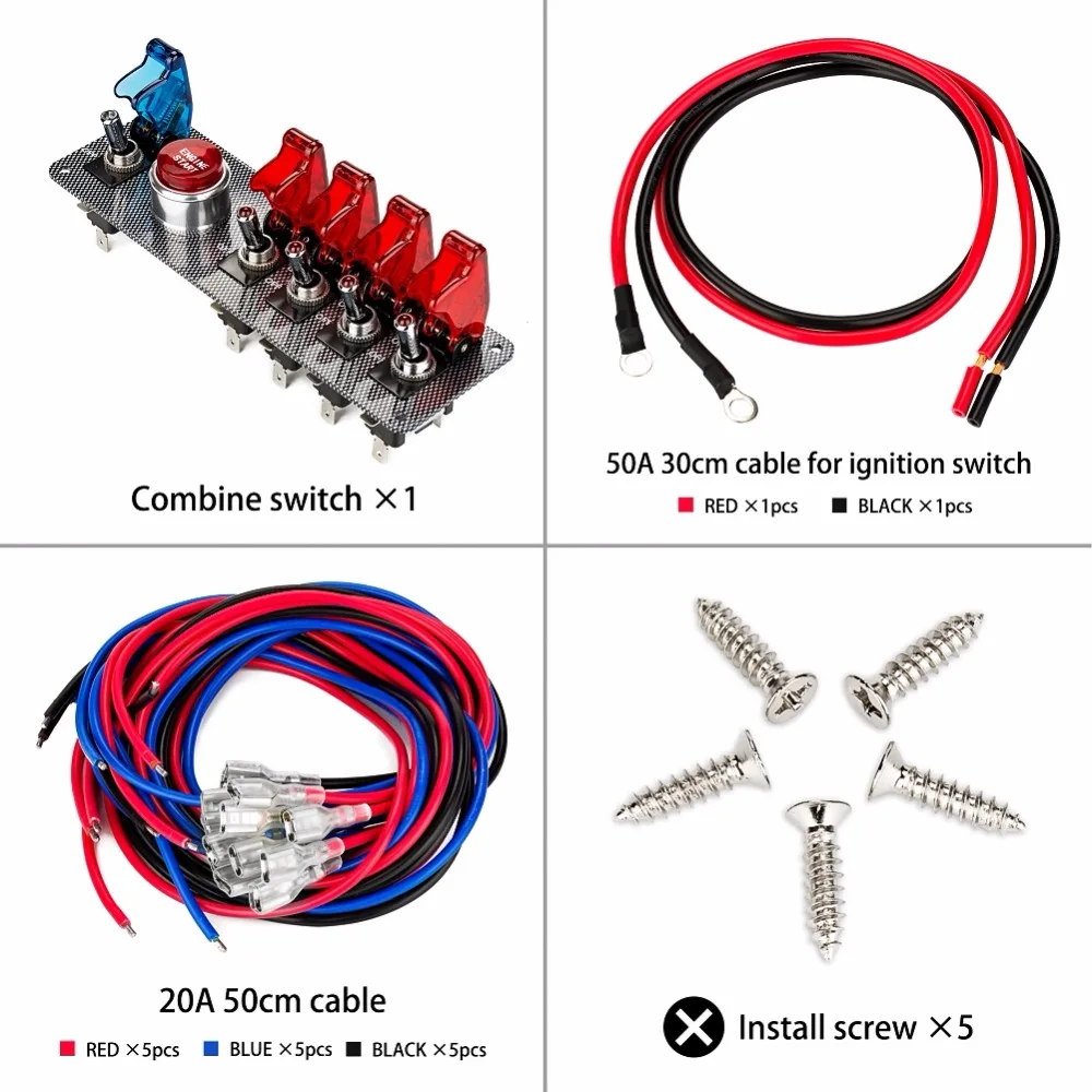 Jtron DC12V углеродное волокно Гоночный Автомобиль Переключатель зажигания панель+ 5 светодиодный тумблер комбинированный переключатель для гонок Спорт конкурентоспособная