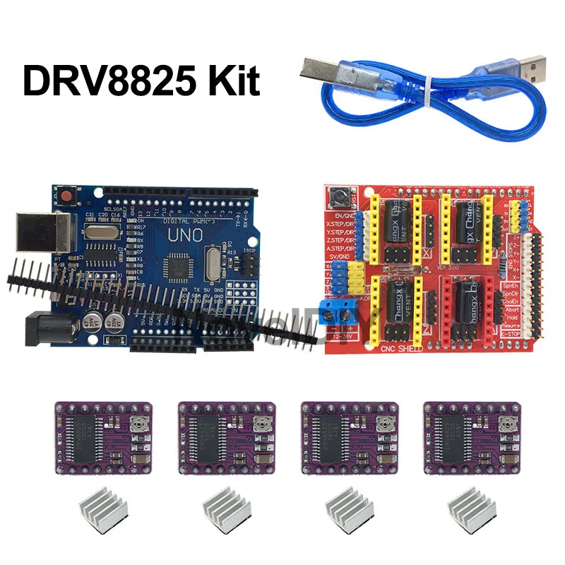 Щит с ЧПУ V3 Плата расширения V3.0+ UNO R3 с usb для Arduino+ 4 шт. Драйвер шагового двигателя A4988/DRV8825/AT2100 комплект для 3d принтера