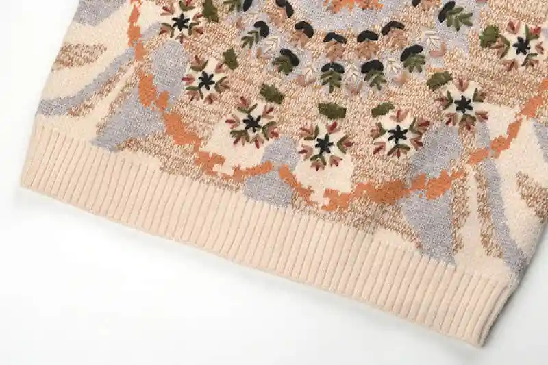 CAMIA Осень Новый женский свитер контрастный цвет вышивка цветок круглый вырез с длинным рукавом