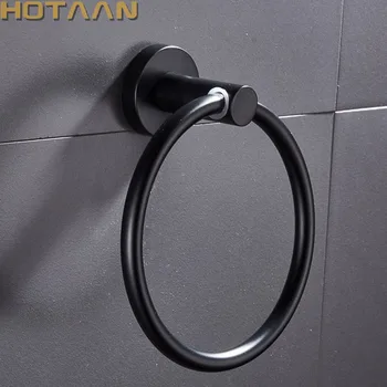 Matte Black Finish Stainless Steel Bathroom Towel Holder Wall-Mounted Round  Towel Rings ,Towel Rack YT-10991-H 1