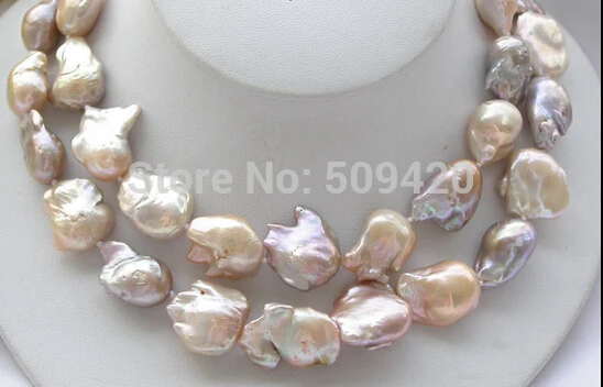 

FREE SHIPPING>>@>> W&O656 >>NATURAL 33MM pink lavender KESHI REBORN PEARL necklace 32