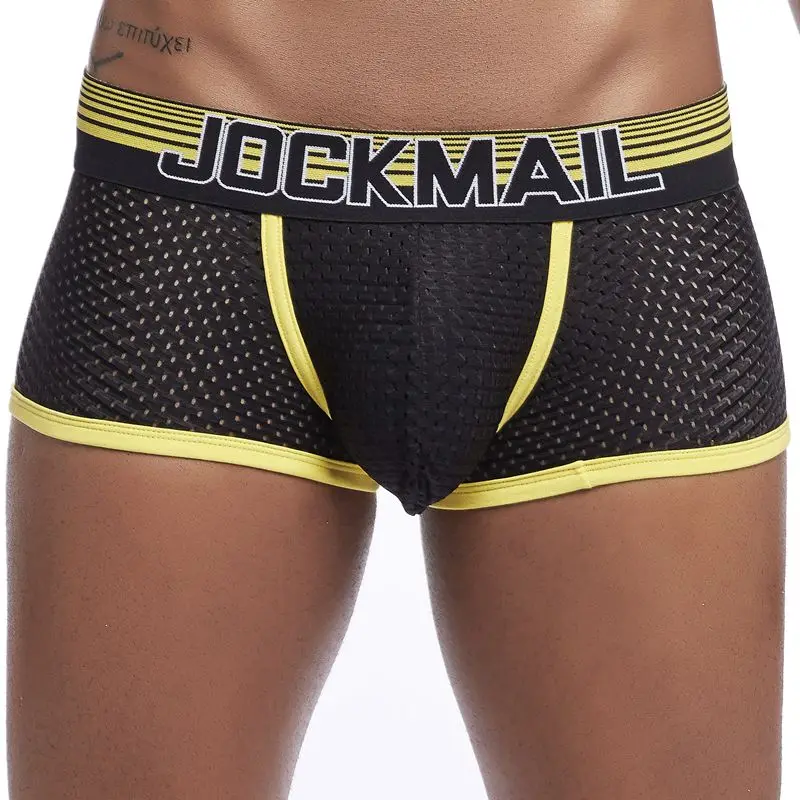 JOCKMAIL, новинка, сексуальное мужское нижнее белье, боксеры, дышащая сетка, боксеры, мужские трусы, мужские трусы, cueca, мужские трусы для пениса, мужские трусы, s - Цвет: Цвет: желтый