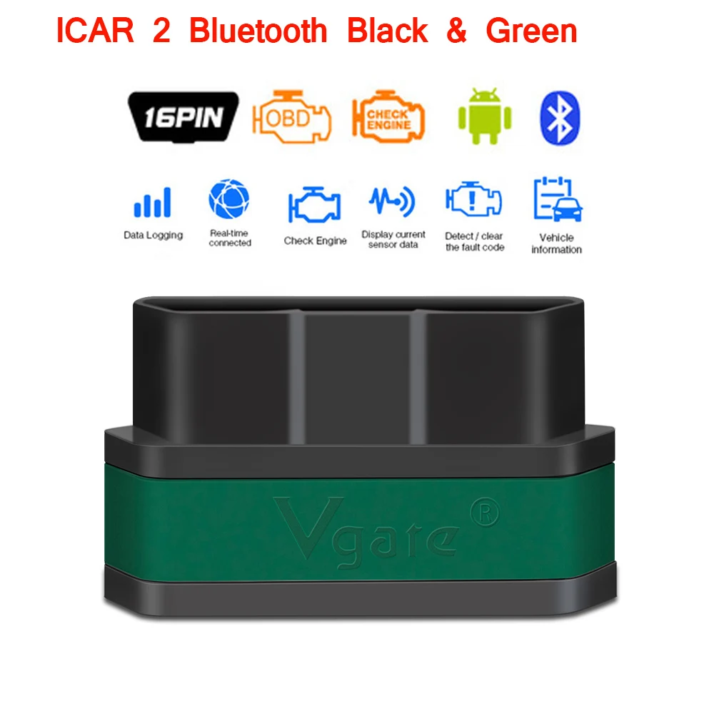 Vgate icar2 Bluetooth/Wifi OBD2 диагностический инструмент ELM327 Bluetooth/wifi OBD 2 сканер Мини ELM327 для android/PC/IOS считыватель кодов - Цвет: Icar2 BT Green