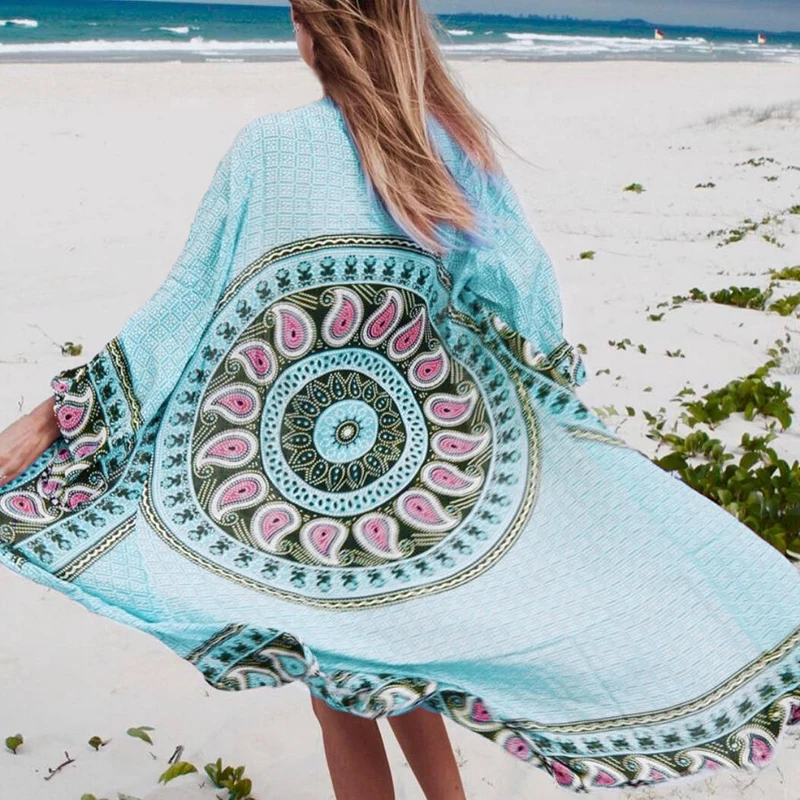 

Saida de Praia 2018 Beach Cover up Long Beach Dresses Tunic for Beach Pareos Robe de Plage Print Women Beachwear Bikini Cover u