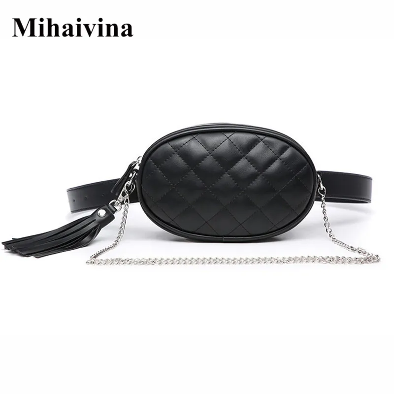 Mihaivina Tassel Fanny Packs For Women Waist Bag Pu Leather Belt Chain