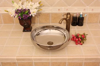 

Europe style luxury bathroom vanities chinese Jingdezhen Art Counter Top ceramic round wash basins with gold