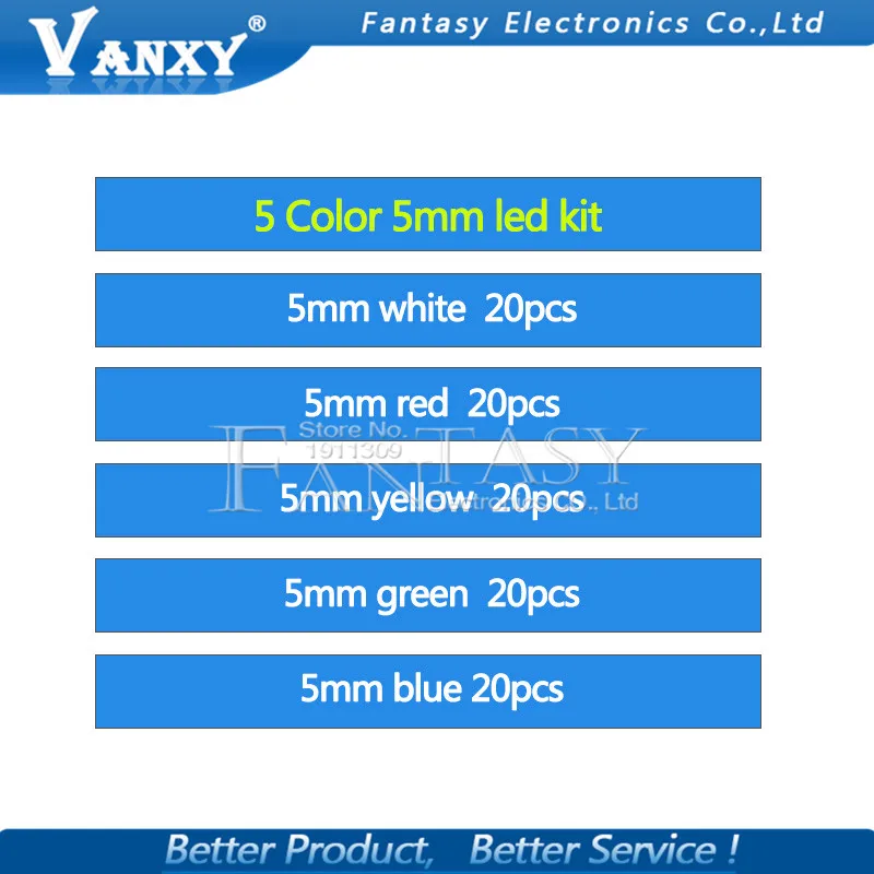 5 цветов* 20 шт = 100 шт 5 мм светодиодный диодный светильник Ассорти комплект зеленый синий белый желтый красный набор компонентов «сделай сам»