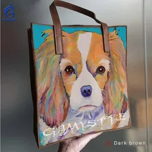 Для женщин Сумочка из натуральной кожи арт Ручная роспись граффити животных Pet вырезать собака зерна коровьей кожи сумка Сумки тотализаторов подарки