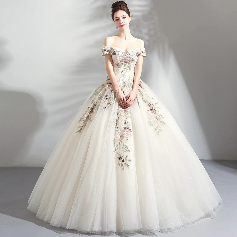 Это YiiYa Свадебные платья с вырезом лодочкой и короткими рукавами, бальное платье длиной до пола, Длинные вечерние платья с бисером, большие размеры E288