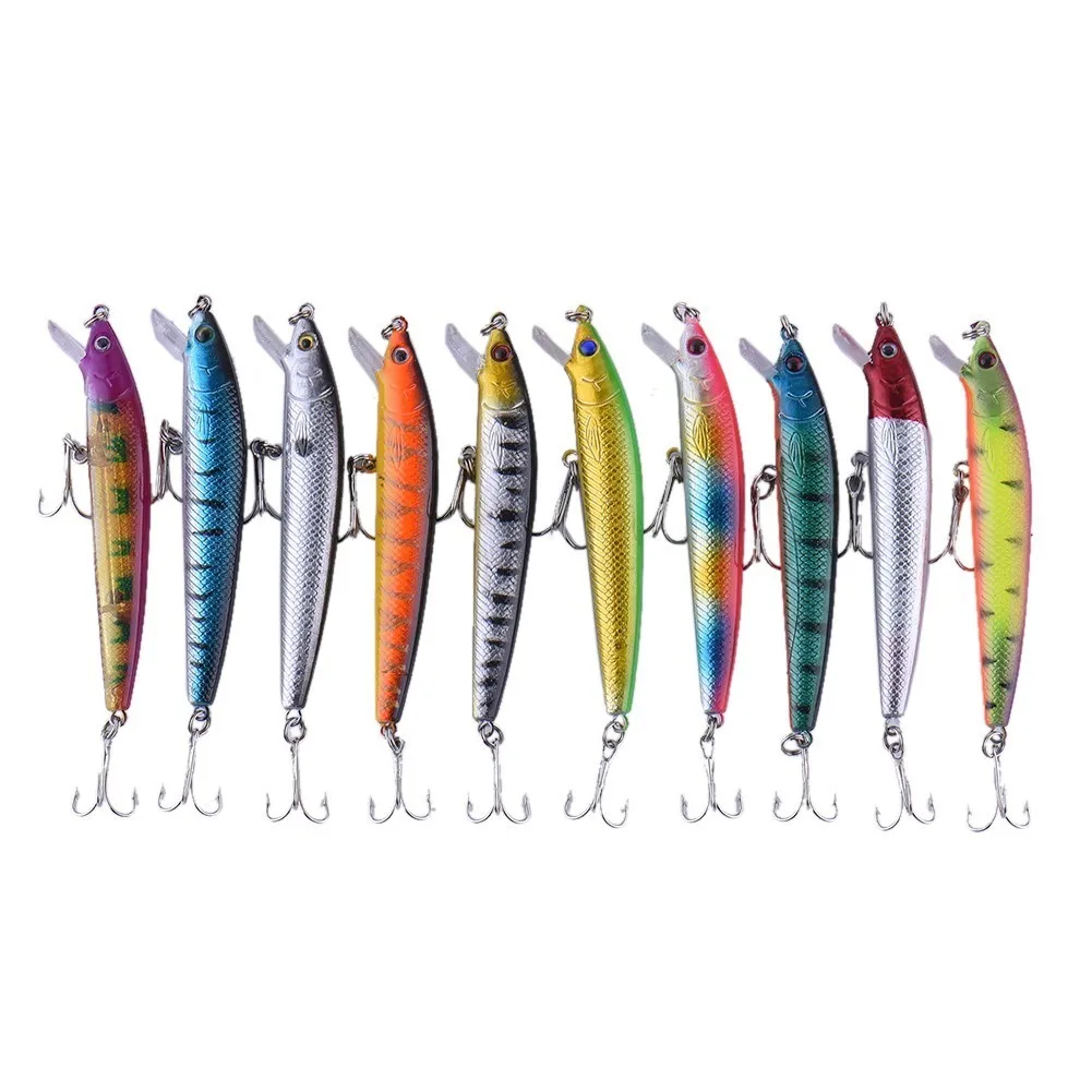  New 10pcs Fishing Lure Deep Swim Hard Bait Fish 9.5 cm 8.5g Minnow Artificial Baits 10 Colors Wobbl
